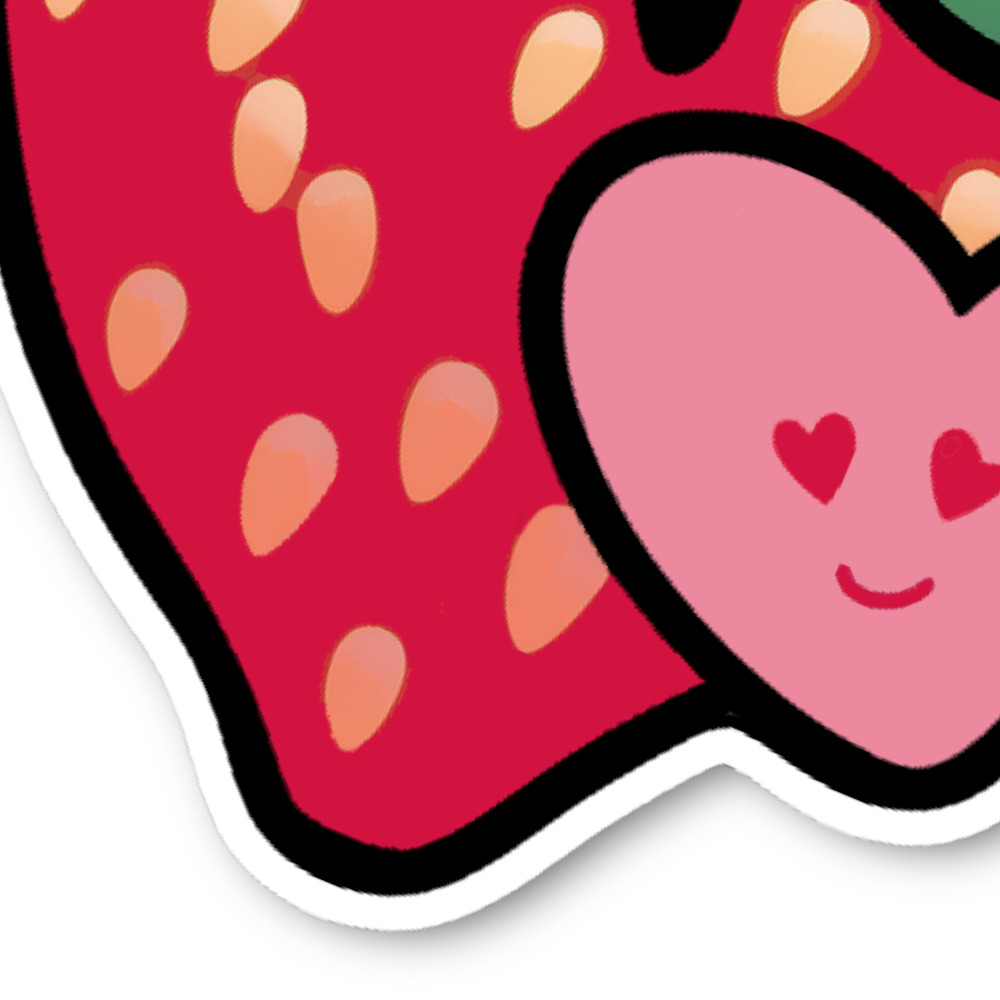 5/$15 Strawberry Heart Red Vinyl Glossy Sticker Handmade - Picture 5 of 8